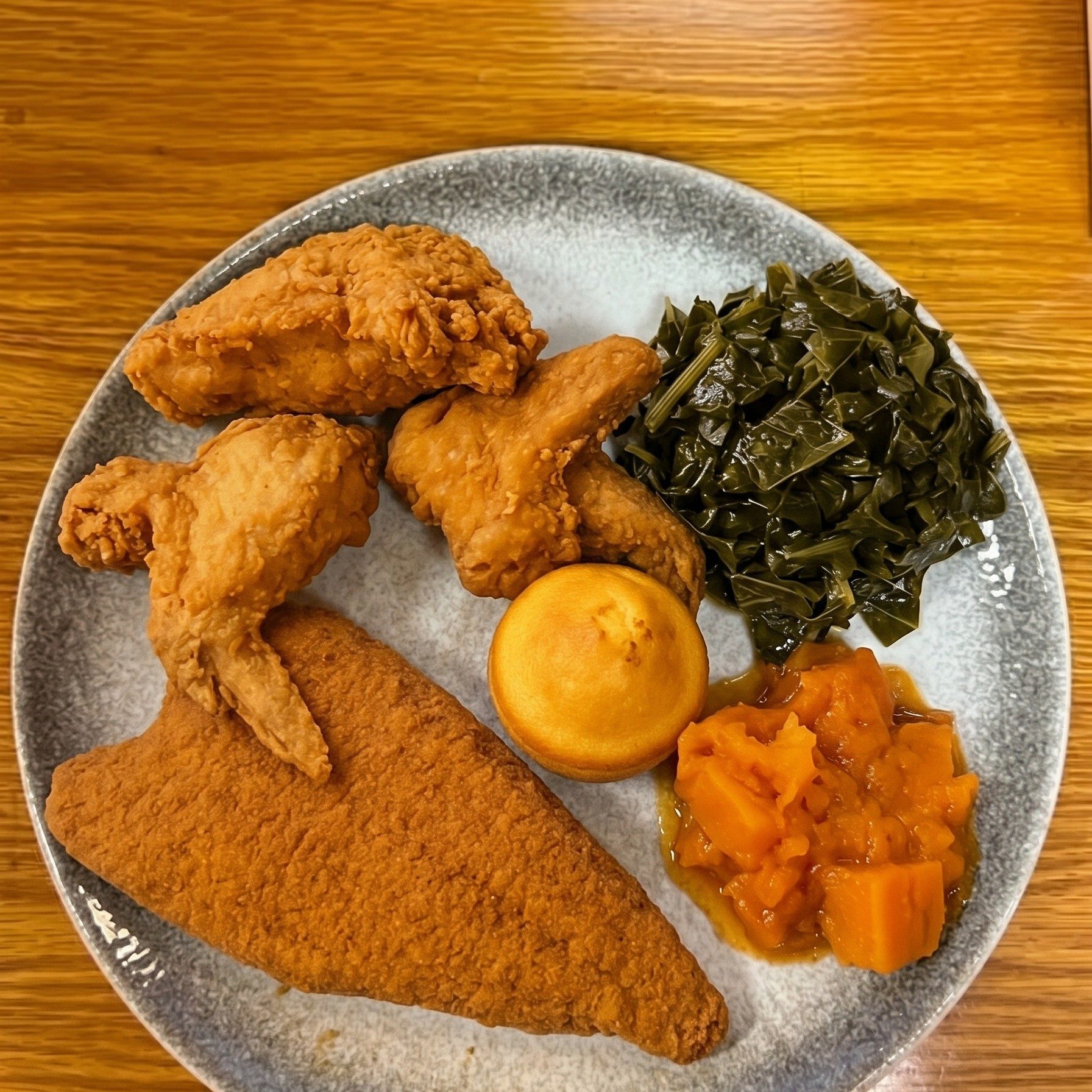 Wings with Fried Catfish Fillet.